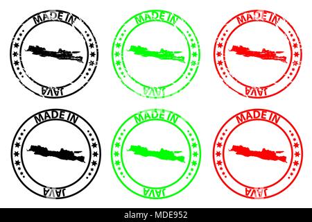 Made in Java - rubber stamp - vector, Java map pattern - black, green and red Stock Vector