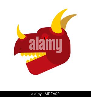 Red Dragon head. Mythical Monster with wings. Terrible huge beast. Vector illustration Stock Vector