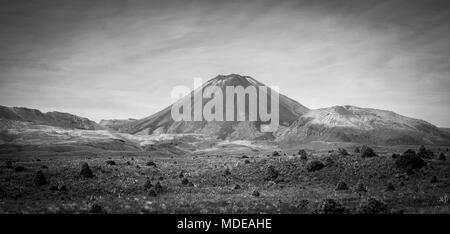 Black and white shot of volcano AKA Mount Doom,Made in Tongariro National Park in New Zealand Stock Photo