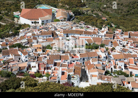 View over mountain village of Frigiliana, Malaga Province, Costa del Sol, Andalucia, Spain, Europe Stock Photo