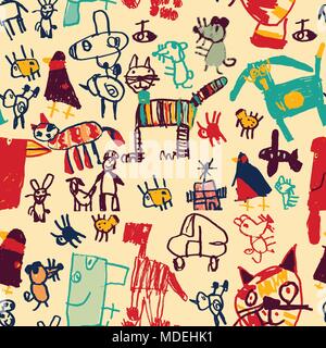 Hand drawing doodles color seamless pattern. Stock Vector