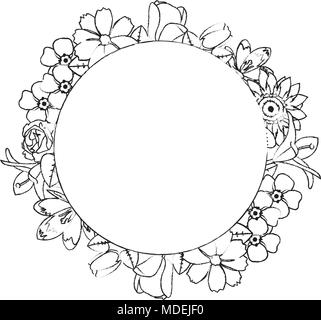 grunge circle cute flowers with beautiful petals Stock Vector