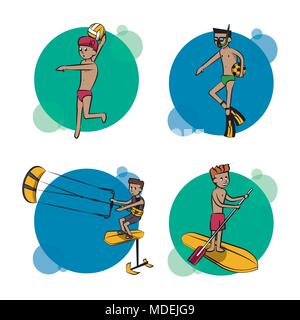Set of water sports cartoons Stock Vector