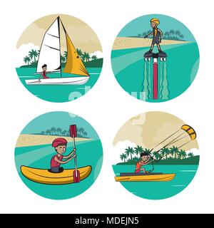 Set of water sports cartoons Stock Vector