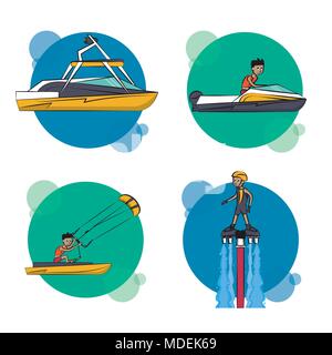 Set of water sports cartoons Stock Vector