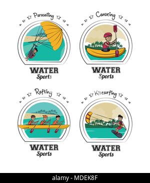 Set of water sports cartoons Stock Vector