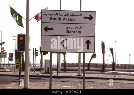 The King Fahd Causeway stretching 25 kilometers connecting the Saudi mainland to the island State of Bahrain. Stock Photo