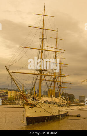 BUENOS AIRES, ARGENTINA - OCTOBER 1: Tourists visit the Frigate President Sarmiento docked at the dock in the neighborhood of Puerto Madero, the old p Stock Photo