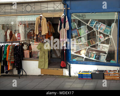 Second hand books and clothes for sale in the North Laine area of Brighton Stock Photo