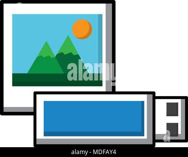 picture and usb memory backup social media Stock Vector