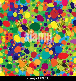 Seamless repeating pattern of multi-colored spots and dots Stock Vector