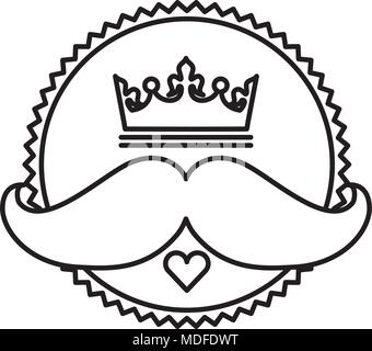 label hispter crown mustache heart Stock Vector