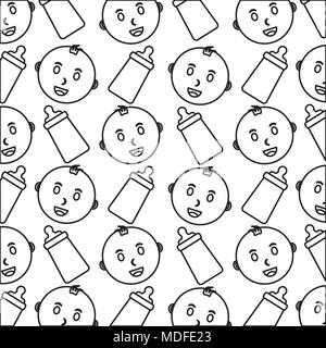 baby shower face babies and bottle milk background pattern Stock Vector