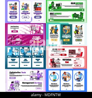 Website Banners Set Vector. Horizontal, Vertical. Technical Online Support. Business Interface. Responsive Ux Design. Onboarding Screen. Cartoon Team. Illustration Stock Vector