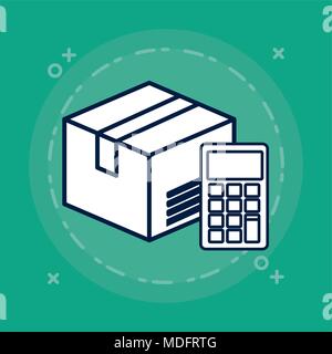 box and calculator over turquoise background, colorful design. vector illustration Stock Vector