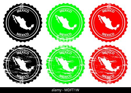 Mexico - rubber stamp - vector, Mexico continent map pattern - sticker - black, blue and red Stock Vector