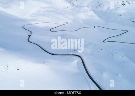 Aerial view of winding road through mountains, Kaunertal, Landeck, Tyrol, Austria