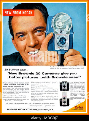 1959 Kodak Brownie Flash 20 Camera Press Advertisement with celebrity endorsement by American Talk Show Host Ed Sullivan Stock Photo