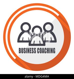 Business coaching flat design orange round vector icon in eps 10 Stock Vector