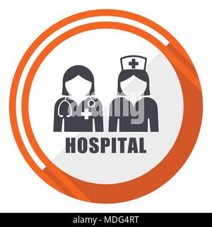 Hospital flat design orange round vector icon in eps 10 Stock Vector