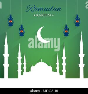 Illustration Ramadan Kareem Background with Moon and 
