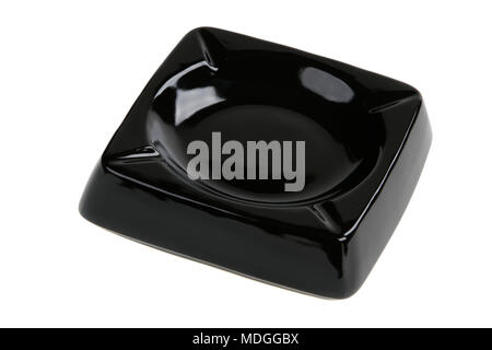 Empty black ceramic ashtray isolated on white Stock Photo
