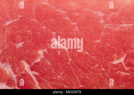 top view closeup detail of red slice texture of smoked pork loin ham Stock Photo