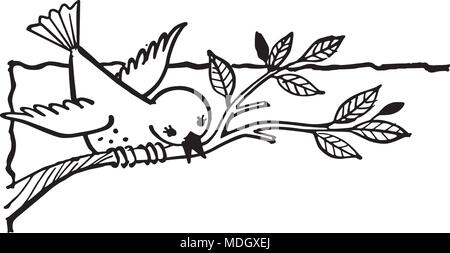 Bird On Branch - Retro Clipart Illustration Stock Vector