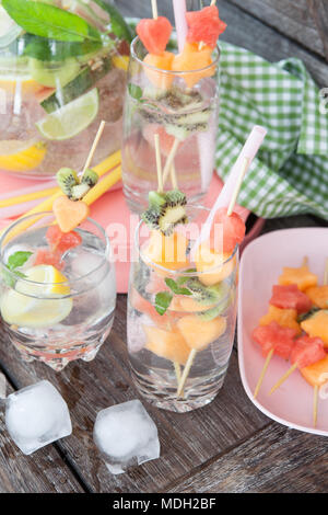 Ice cold sparkly drink with fresh fruits Stock Photo
