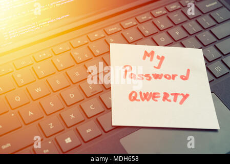 My password qwerty message concept written post it on laptop keyboard Stock Photo