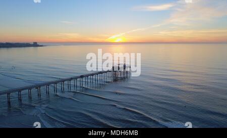 Aerial view of coastline and ocean with Scripps Pier in La Jolla, captured with a drone, in San Diego, California, USA Stock Photo