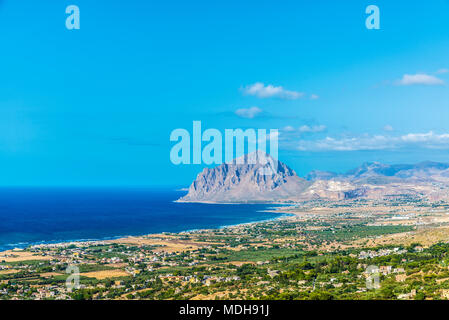 View towards Monte Cofano from the historic village of Erice in Sicily, Italy Stock Photo