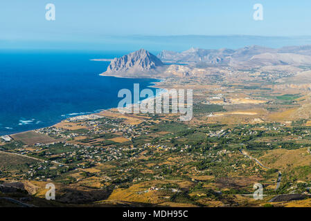 View towards Monte Cofano from the historic village of Erice in Sicily, Italy Stock Photo