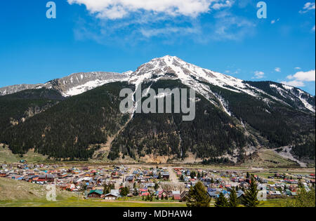 Silverton, a former silver mining camp, and federally designated National Historic Landmark District; Silverton, Colorado, United States of America Stock Photo