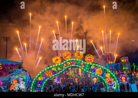 Fireworks during the lanterns at River Hongbao celebration in Singapore Stock Photo