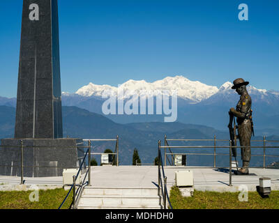 Darjeeling Toy Train stop and war memorial, The Darjeeling Himalayan Railway; Darjeeling, West Bengal, India Stock Photo