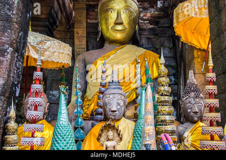 Buddha statues in the Main Sanctuary of the Vat Phou Temple Complex; Champasak, Laos Stock Photo