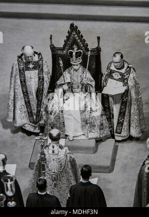 The Coronation of Queen Elizabeth II on June 2nd, 1953, in Westminster Abbey, London. Stock Photo