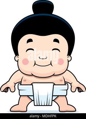 A cartoon illustration of a little sumo boy smiling. Stock Vector