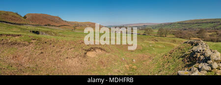 North Pennines landscape, a panoramic view looking up Teesdale from Crossthwaite on fine spring morning Stock Photo