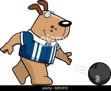 A cartoon illustration of a dog bowling a ball. Stock Vector