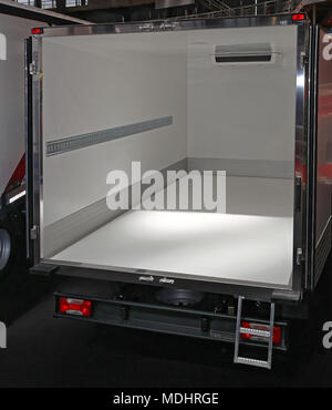 Open Back Doors at Empty Refrigerated Delivery Truck Stock Photo