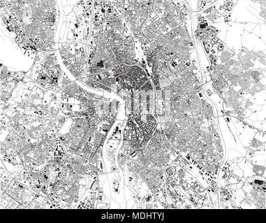 Toulouse is the capital of the French department of Haute-Garonne, map, satellite view of the city, streets and houses, France Stock Vector