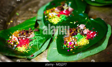 banarasi pan, betel nut garnished with all indian banarasi ingredients for sale Stock Photo