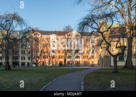 The beautiful art nouveau facades of Knäppingsborgsgatan in Norrköping in winter light. Norrkoping is a historic industrial town in Sweden Stock Photo