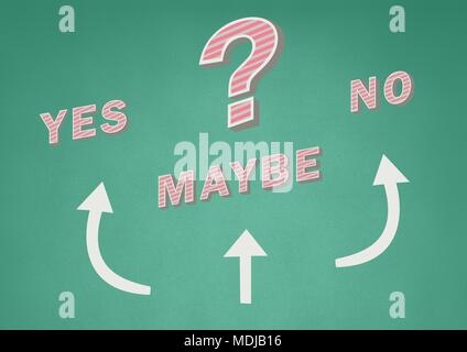 Yes No Maybe text with arrows graphic on wall Stock Photo