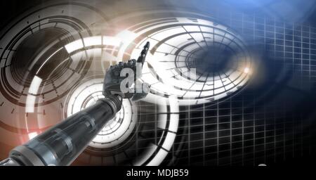 Robot android hand and Glowing circle technology interface Stock Photo