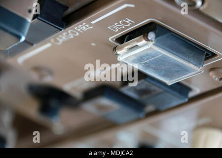 Cargo Fire Extinguisher Control on the Flight Deck of a Boeing 747-400 Stock Photo