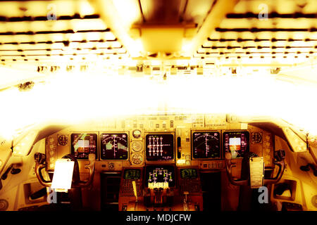 Flight Deck of a Boeing 747-400 in Flight Stock Photo