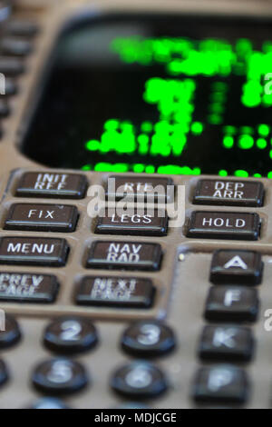 The Flight Management System on the Flight Deck of a Boeing 747-400 Stock Photo